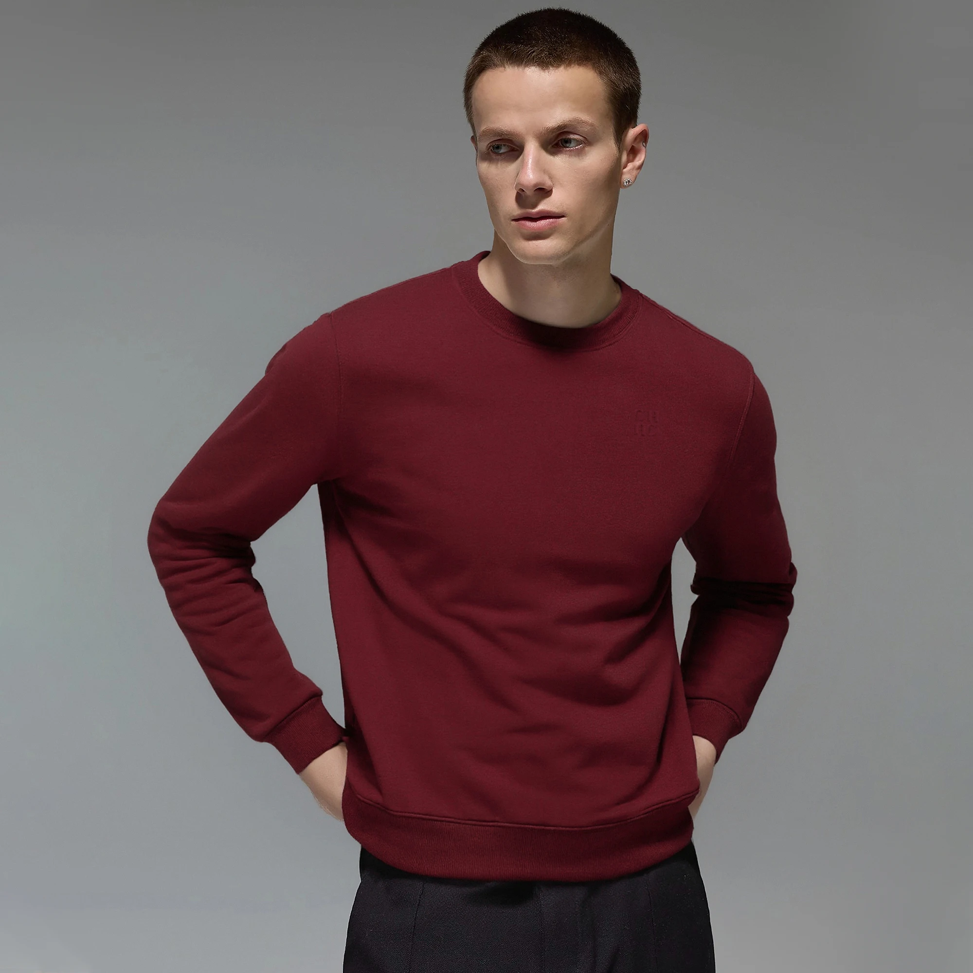 

CHCH Мужская толстовка с капюшоном Осень-зима Модный бренд Повседневный тонкий мужской пуловер Классический винно-красный универсальный повседневный мужской топ с длинными рукавами