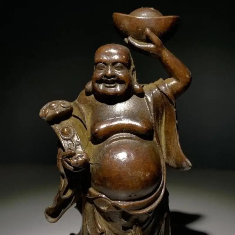 Retro Big belly maitreya buddha ruyi yuanbao laughing buddha Ornament Decoration Tea Pet Figurines Desk Decor Accessories
