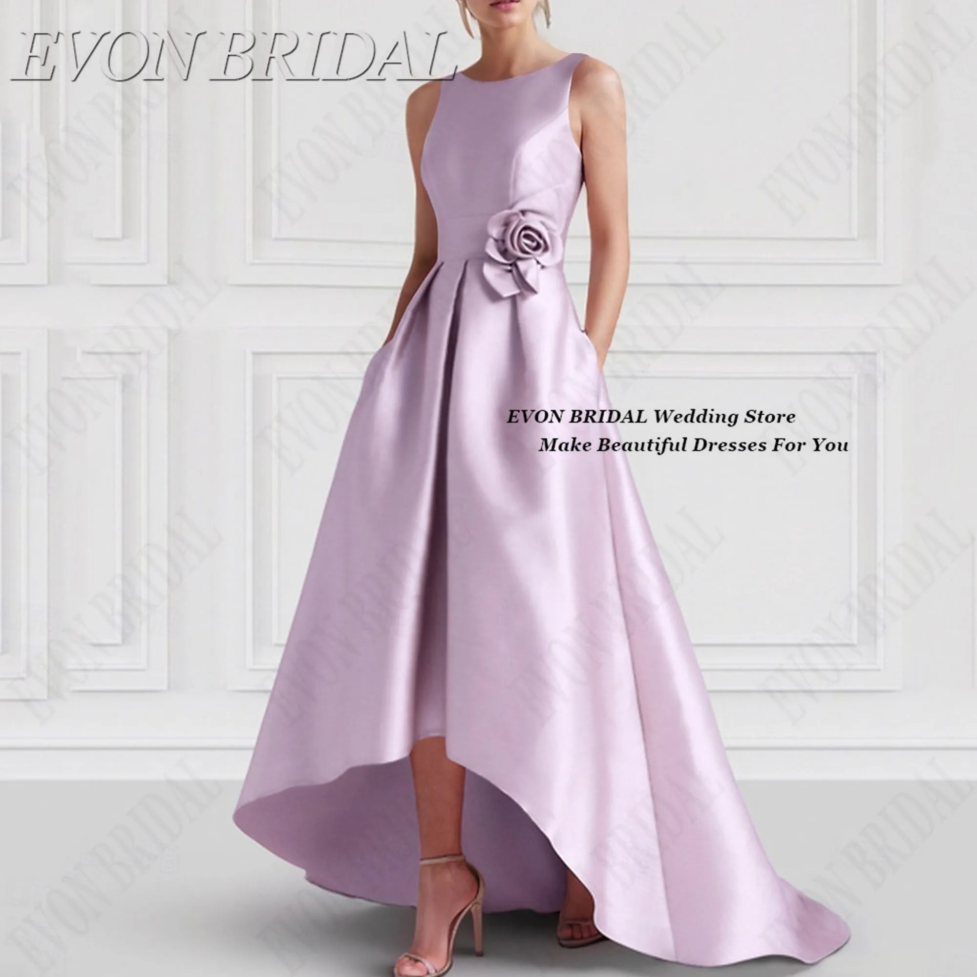

3D Flowers فستان سهرة نسائي Lace Up Prom Party Dress Irregular Satin Evening Party Dress EVON BRIDAL Customized