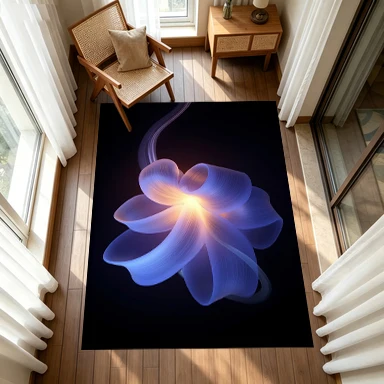Futuristic Glowing Ribbon Flower Art Carpet Flooring, Abstract Neon Non-Slip Area Rug for Living Room Bedroom Home Decor
