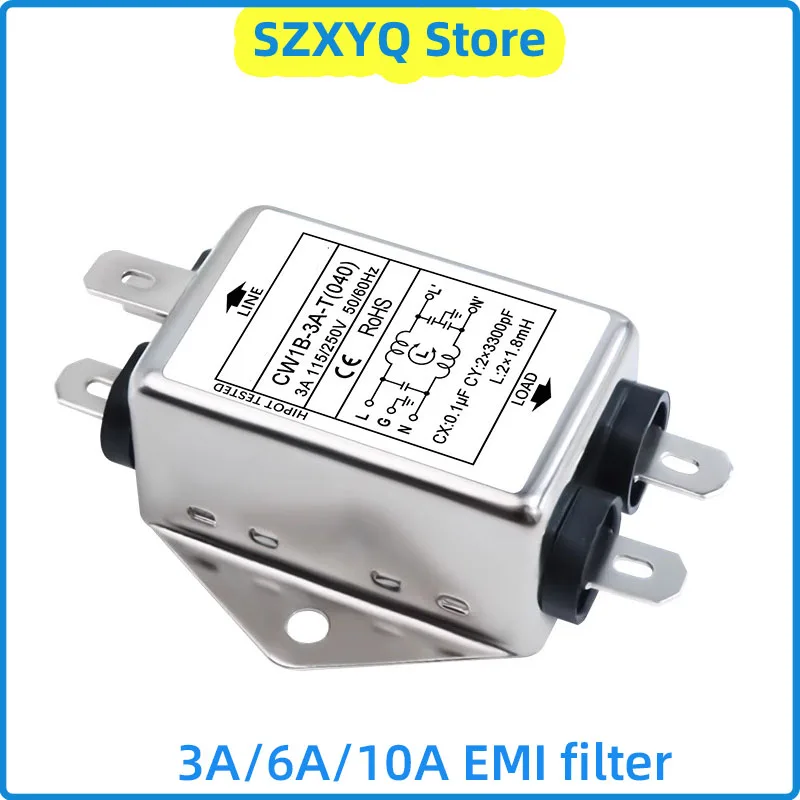 

Single-phase EMI filter audio power purifier CW1B-3A/6A/10A-T(040) 250V anti-interference solder sheet type power filter