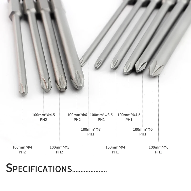 10 Stuks 100Mm Kruisschroevendraaier Bits Set Gelegeerd Staal Elektrische Schroevendraaier 1/4 Inch Zeskant Driver Bits Handgereedschap Ph1 Ph2