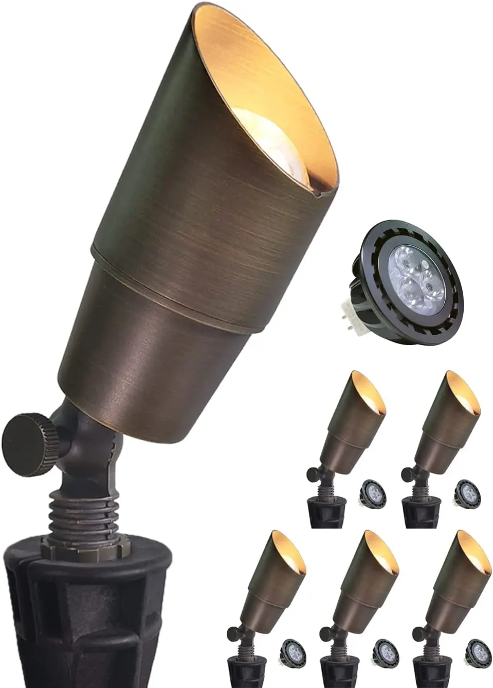 

Brass Landscape Spotlight 6-Pack with Bulb, Low Voltage AC/DC LED Outdoor Landscape Lighting