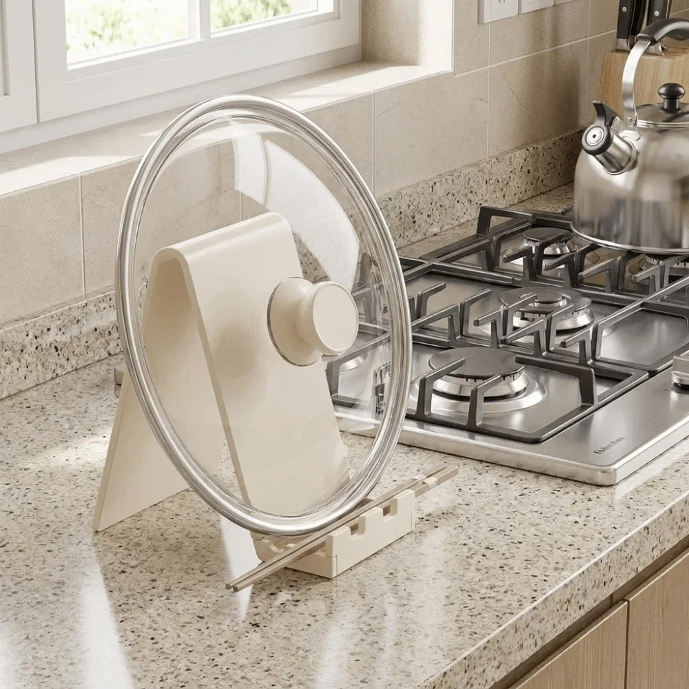 yesMulti-functional Carbon Steel Pot Lid Holder Rustproof Space Saving Pot Cover Shelf Stable Kitchen Utensil Rest Kitchen