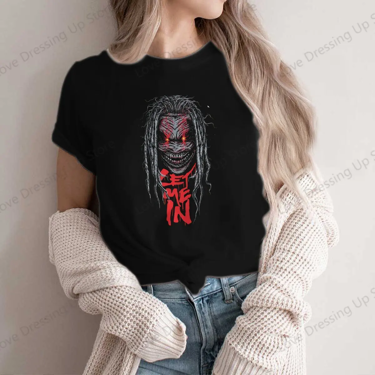 The Fiend Let Me In Vintage O Neck Woman TShirt Bray Wyatt Harajuku Casual Short Sleeve Polyester T-Shirt Special