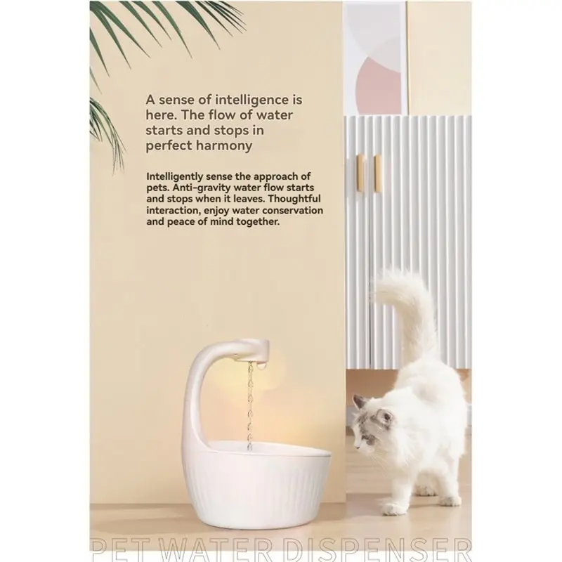 BAAG-Automatic Cat Water Dispenser Fountain Anti-Gravity Silent Operation Multi-Layer Filtration System