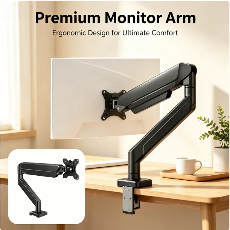 

Single Monitor Arm Mount Bracket for 17-32 Inch Screens Height Adjustable with C-Clamp Home Office Stand