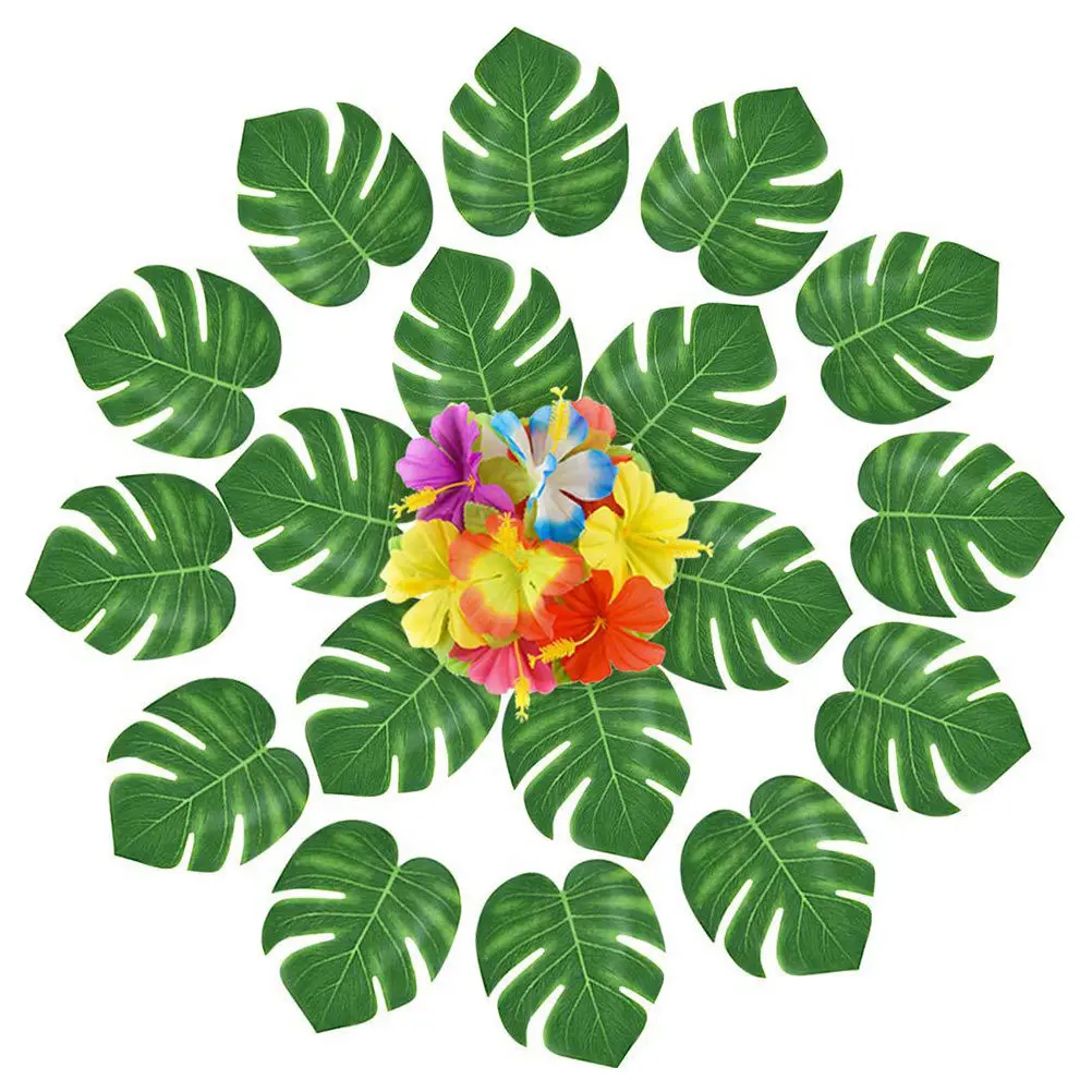 

Набор для декора вечеринки в гавайском стиле, 48 шт., реалистичные листья монстеры и цветы гибискуса для дома, сада, балкона, создания праздничной атмосферы