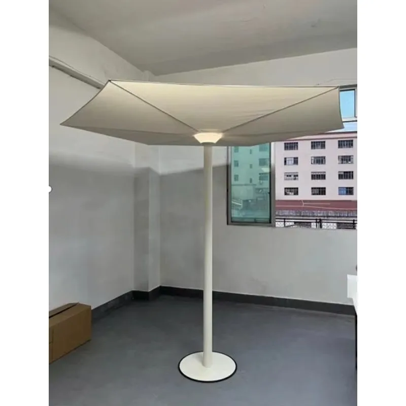 Telescopic Folding Outdoor Sunshade Parasol Polyester Fabric with Solar LED Light for Garden Balcony Courtyard Cafe