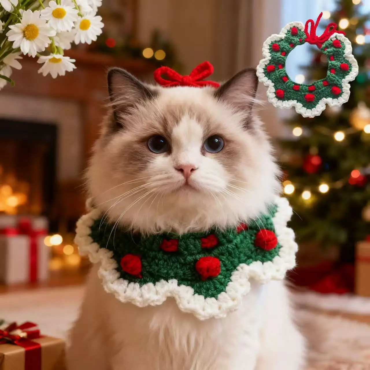 Cozy Knit Christmas Pet Scarf Pet Collar Bib Water Towel Knitted Collar Decoration Used for Small Pets Bow Tie Accessories