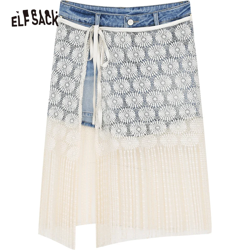 ELFSACK 2024 summer new arrival High waist A-line new matching tassel drape shorts jeans for women