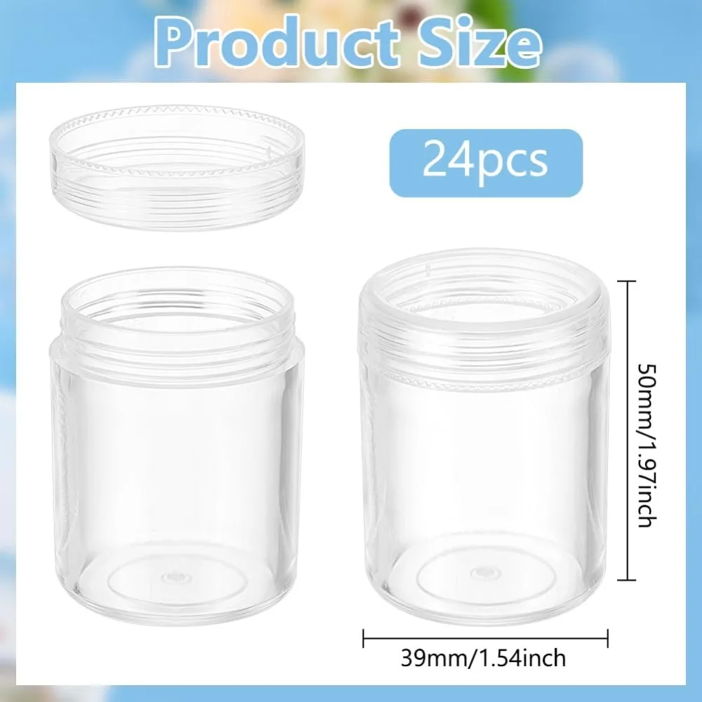 24 Pack 40ml Clear Bead Jar Empty Plastic Storage Container 1.5x2inch with Rounded Screw-Top Lids for Beads Nail Art Glitter