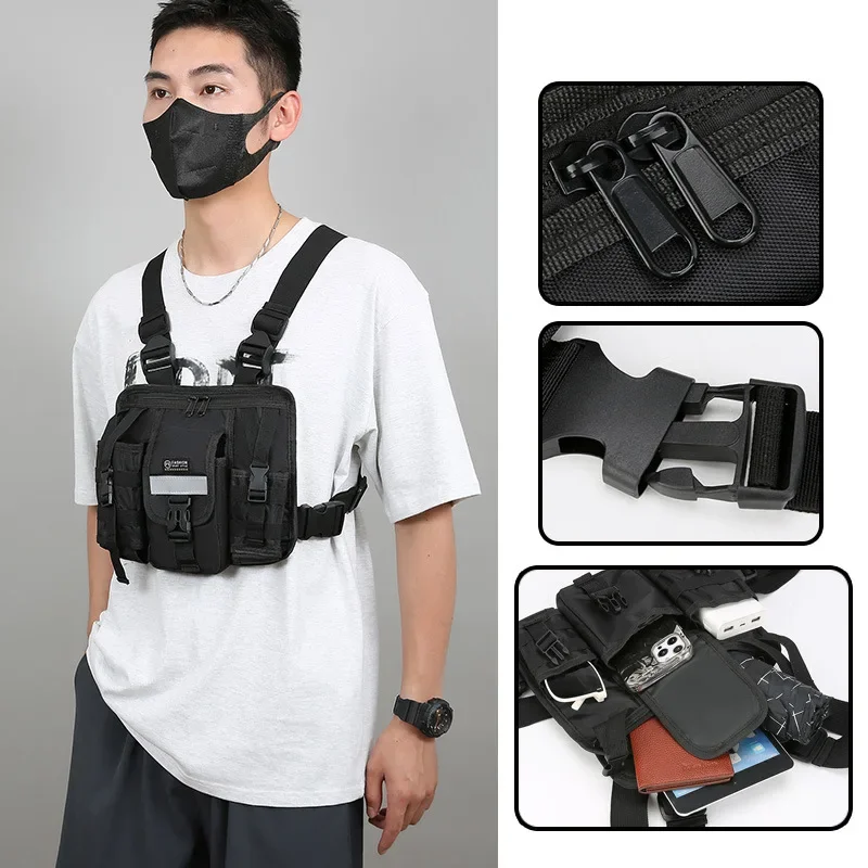 Chest Bag Waist Pack Men's Chest Pack Hip Hop Streetwear Tactical Vest Bag For Men Double Strap Design Shoulder Bag For Men Sac