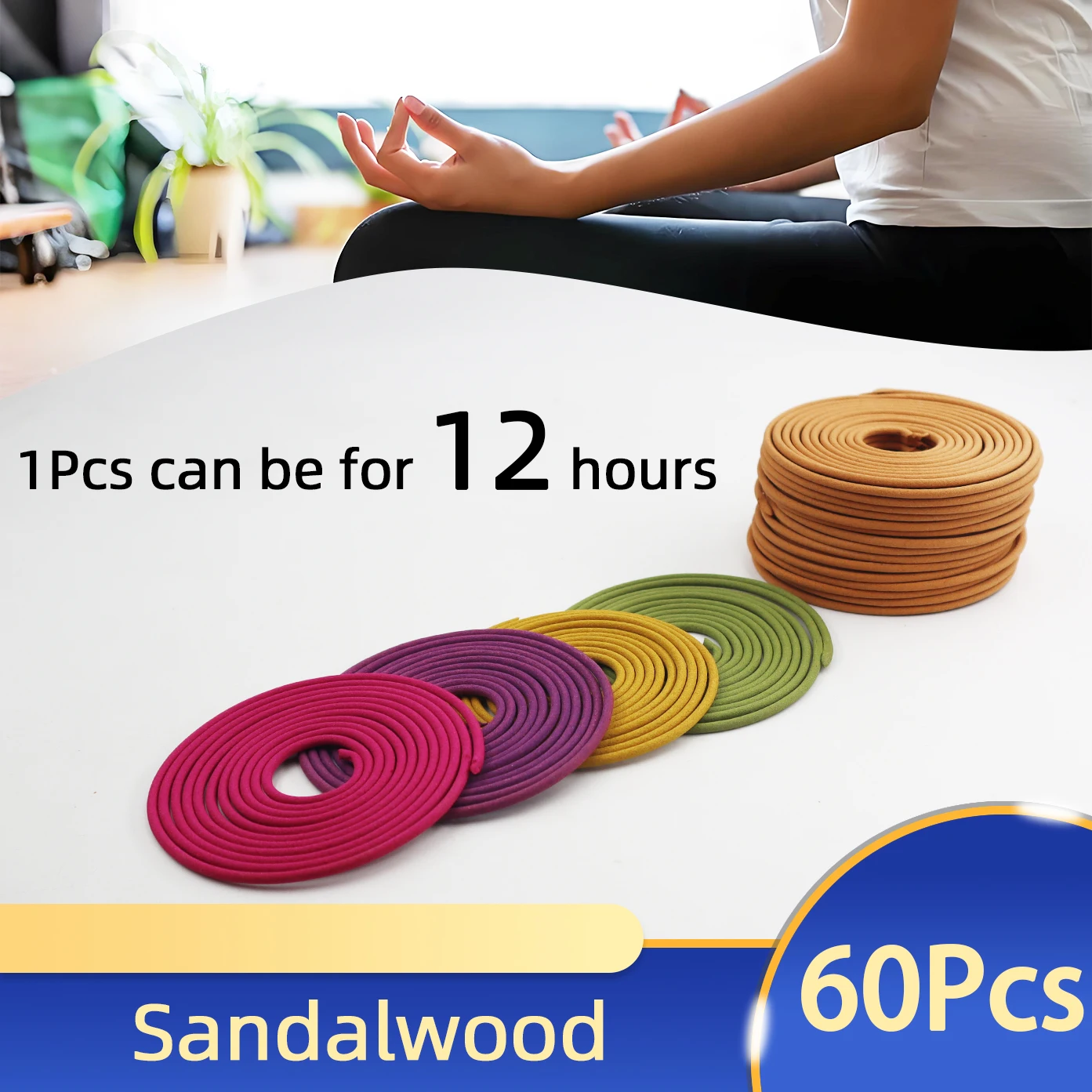 60Pcs Natural Coil Incense High-end Sandalwood, Lavender,rose, osmanthus ,Pomelo, lemon, Aromatherapy Indoor Deodorization