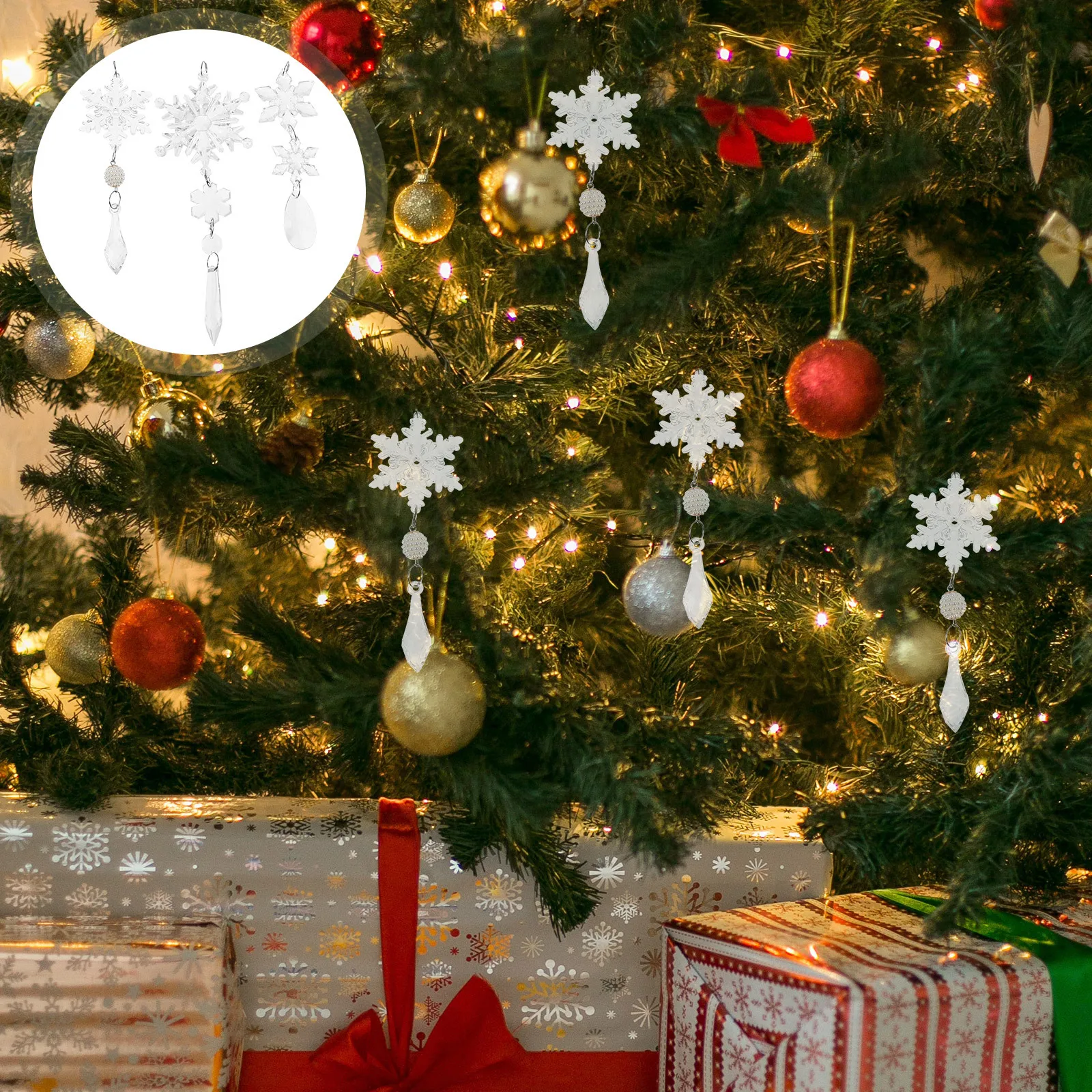 

6Pcs Xmas Tree Snowflake Pendant Acrylic Hanging Decoration Christmas Party Ornament Holiday Decor Christmas Hanging Snowflake