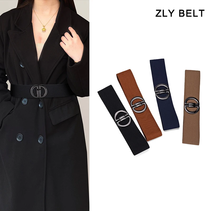 

ZLY 2023 New Fashion Waist Band Women Luxury Elastic 85CM Adjustable PU Leather Material Metal Alloy Brand Logo Luxury Waistband