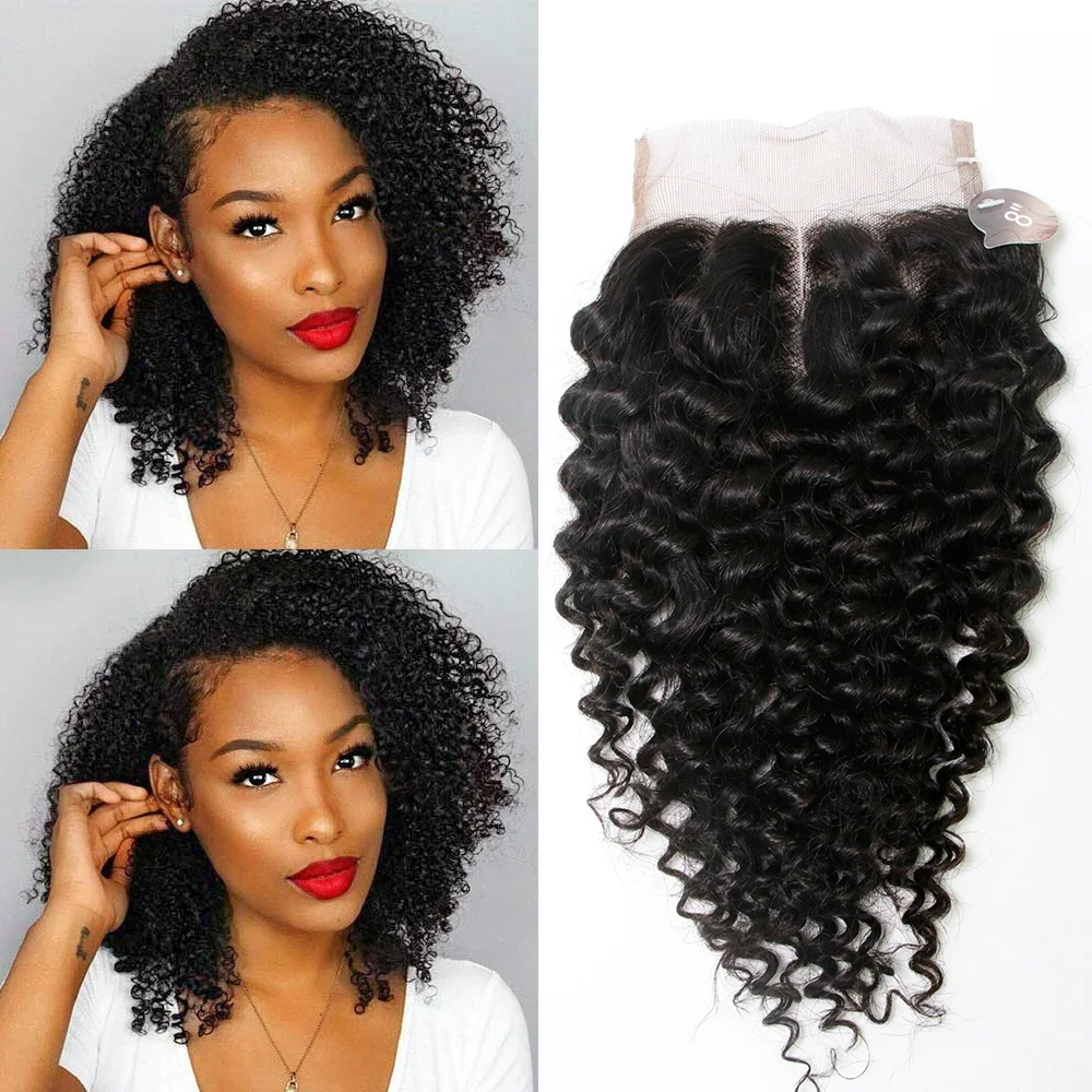 

4x4 Lace Closure Only Brazilian Remy Mongolian Curl Human Hair Closure Transparent Lace Closure 100% Hand Tied Curly Closures