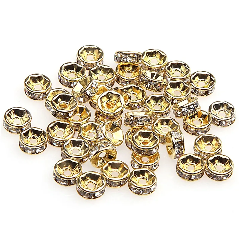 100pcs 6/8mm Rondelle Disc 316 Stainless Steel Crystal Spacer Beads With Rhinestone For Jewelry Making DIY Bracelet