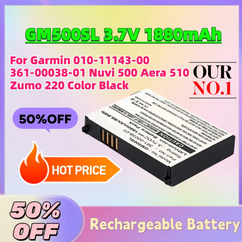 

New GM500SL 3.7V 1880mAh GPS Navigator Battery for Garmin 010-11143-00 361-00038-01 Nuvi 500 Aera 510 Zumo 220 Color Black
