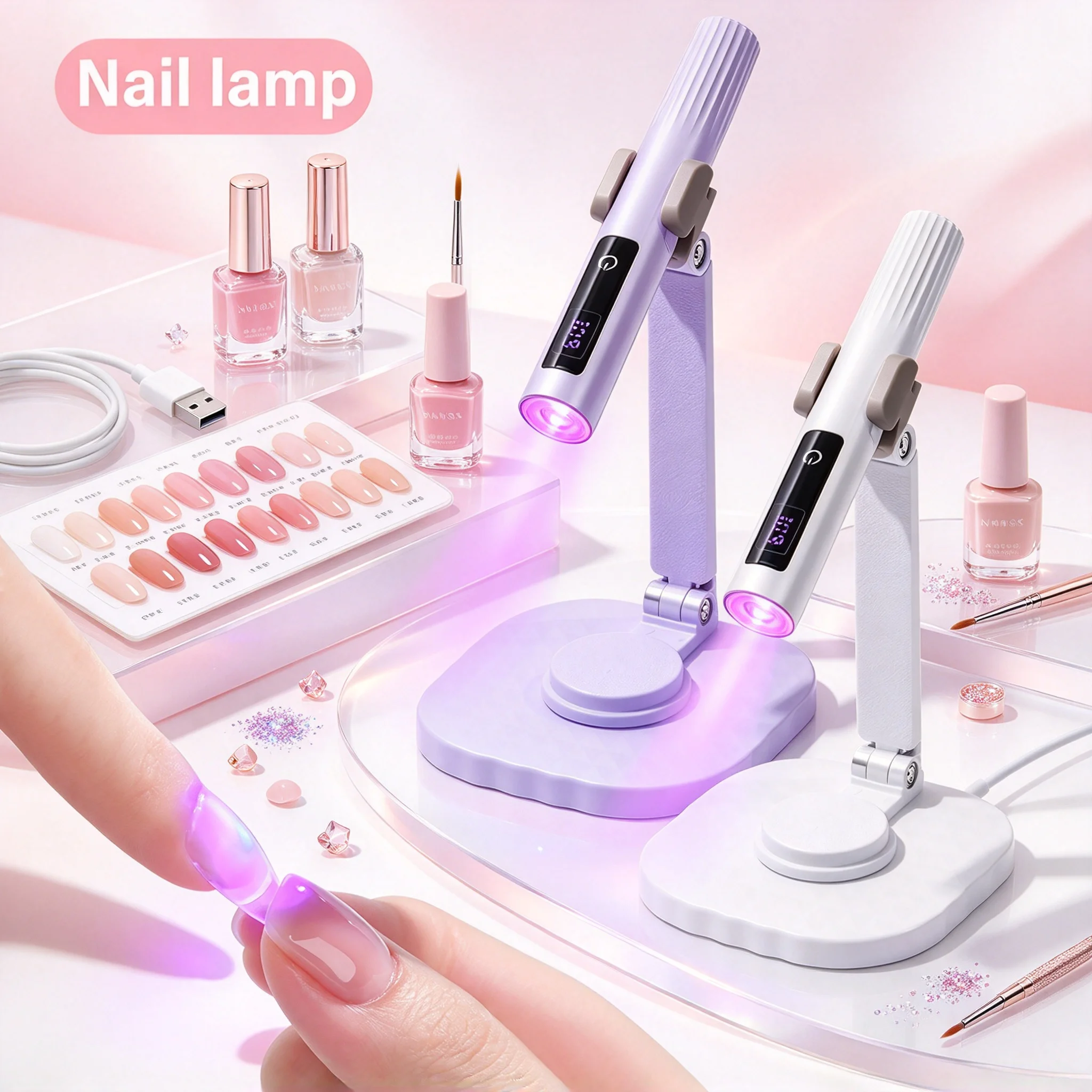 Professional Mini LED UV Nail Lamp Quick Drying with Stand Handheld UV Light with Display for Gel Nail Rechargeable Nail Dryer