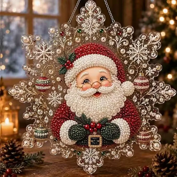 DIY Weihnachts-Perlen-Diamant-Malerei-Anhänger, runde Acrylplatte, 2D flache Perlen-Bastelarbeiten, Feiertags-Fenster- und Wanddekoration – Detail 1