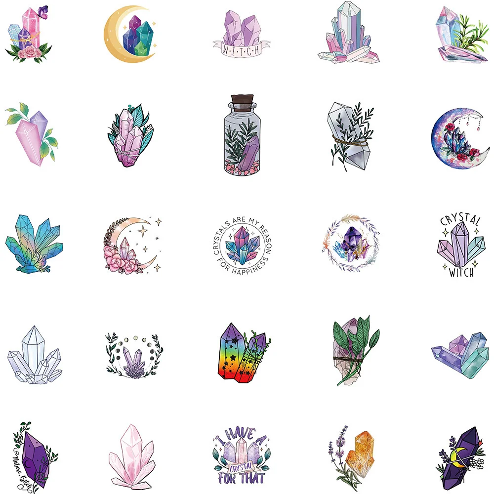 50pcs Crystal Amethyst Stickers Pack Laptop Phone Stationery Sticker DIY Scrapbooking Supplies Journal Accessories Aesthetic