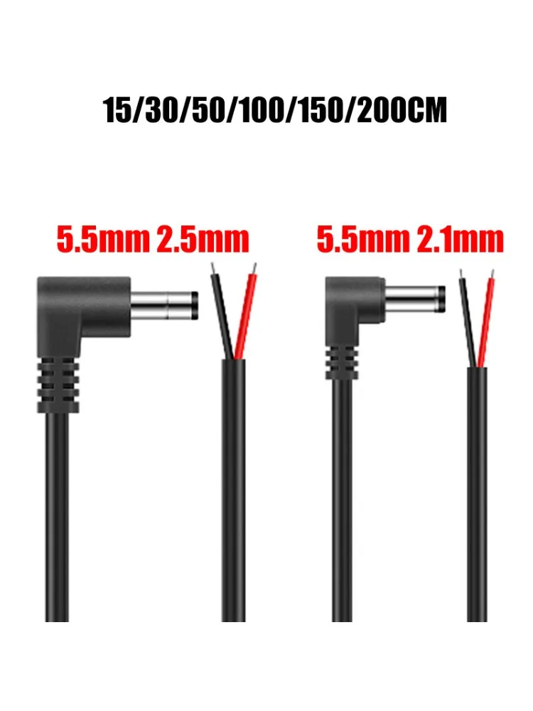 Connecteur d'alimentation cc dénudé en forme de L, 5.5mm 2.1mm 2.5mm, câble d'alimentation cc mâle à Angle droit pour bande lumineuse LED 5050, caméra de vidéosurveillance