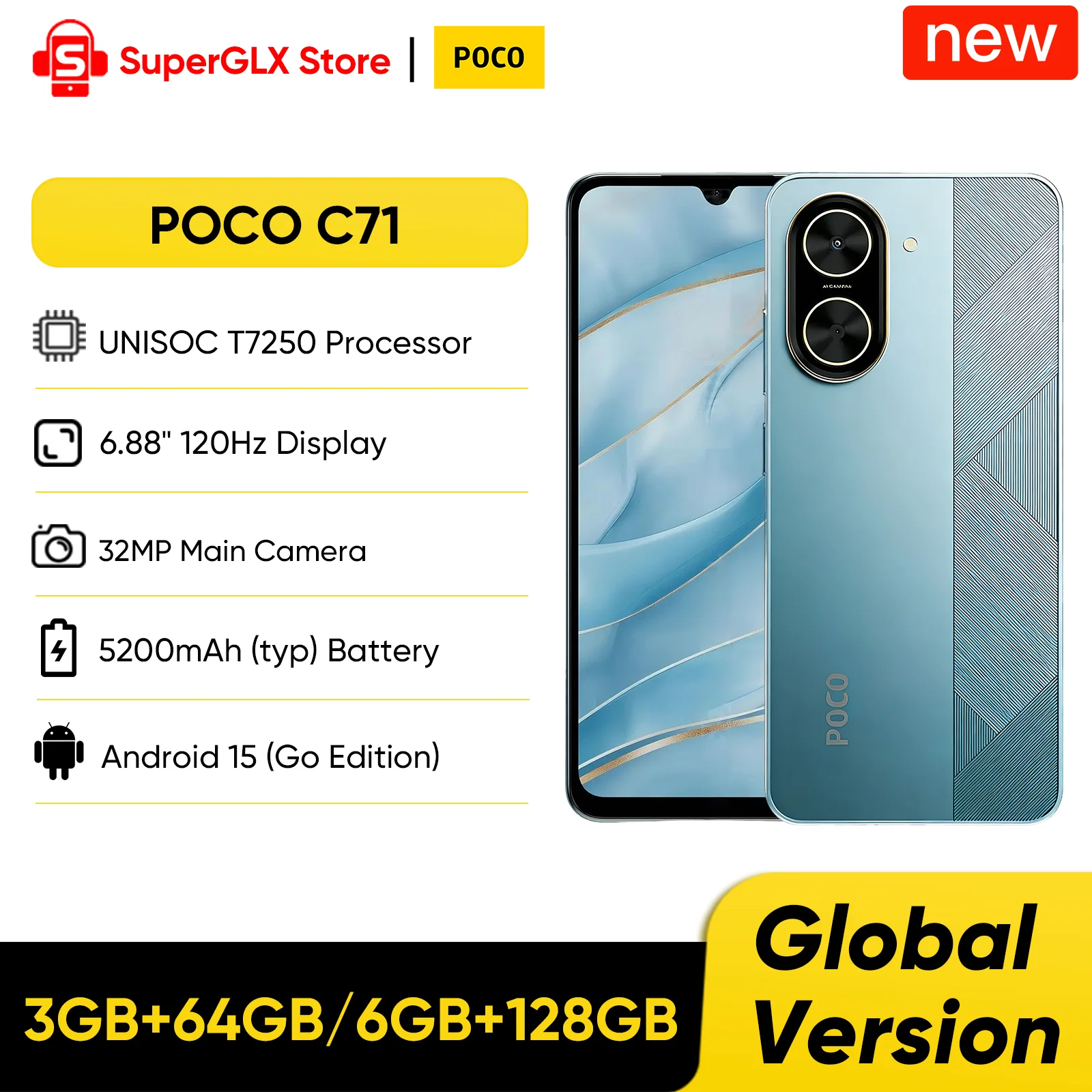 POCO C71 Global Version Smartphone UNISOC T7250 6.88