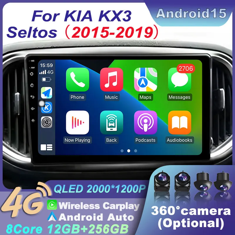

Android 15 For KIA KX3 Seltos 2015-2019 Car radio multimedia Interior Camera player BT navigation10 inch Kit stereo Voice screen
