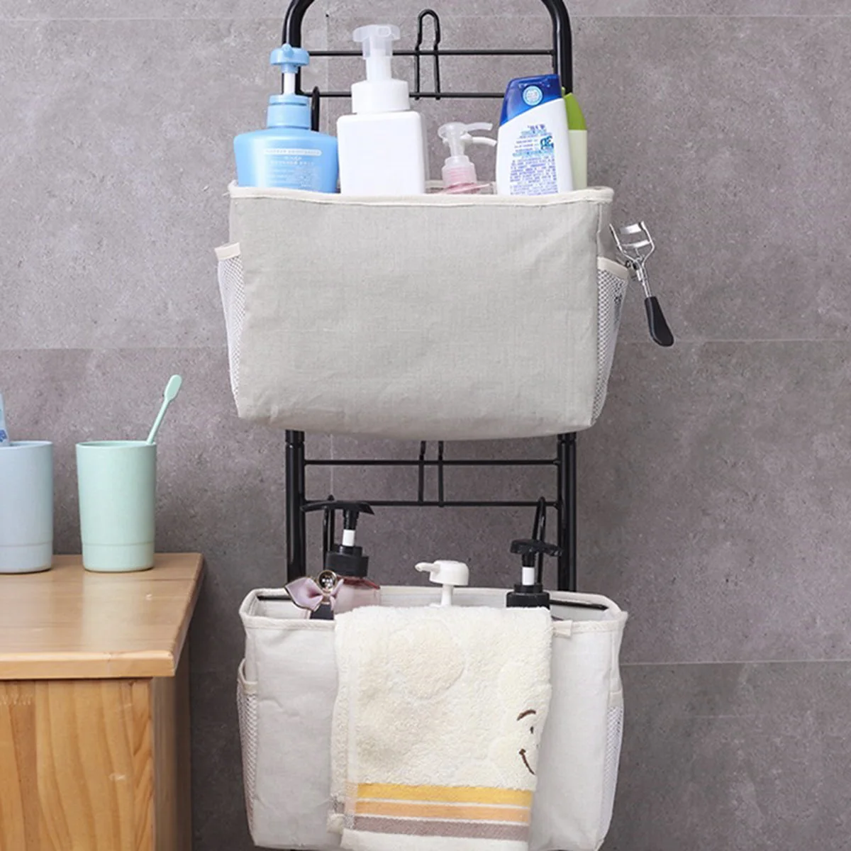 

1Pcs Canvas Storage Hanging Bag Felt Fabric with Mesh Large Capacity for Bedside Dorm Car Hospital Sofa Use Organizer
