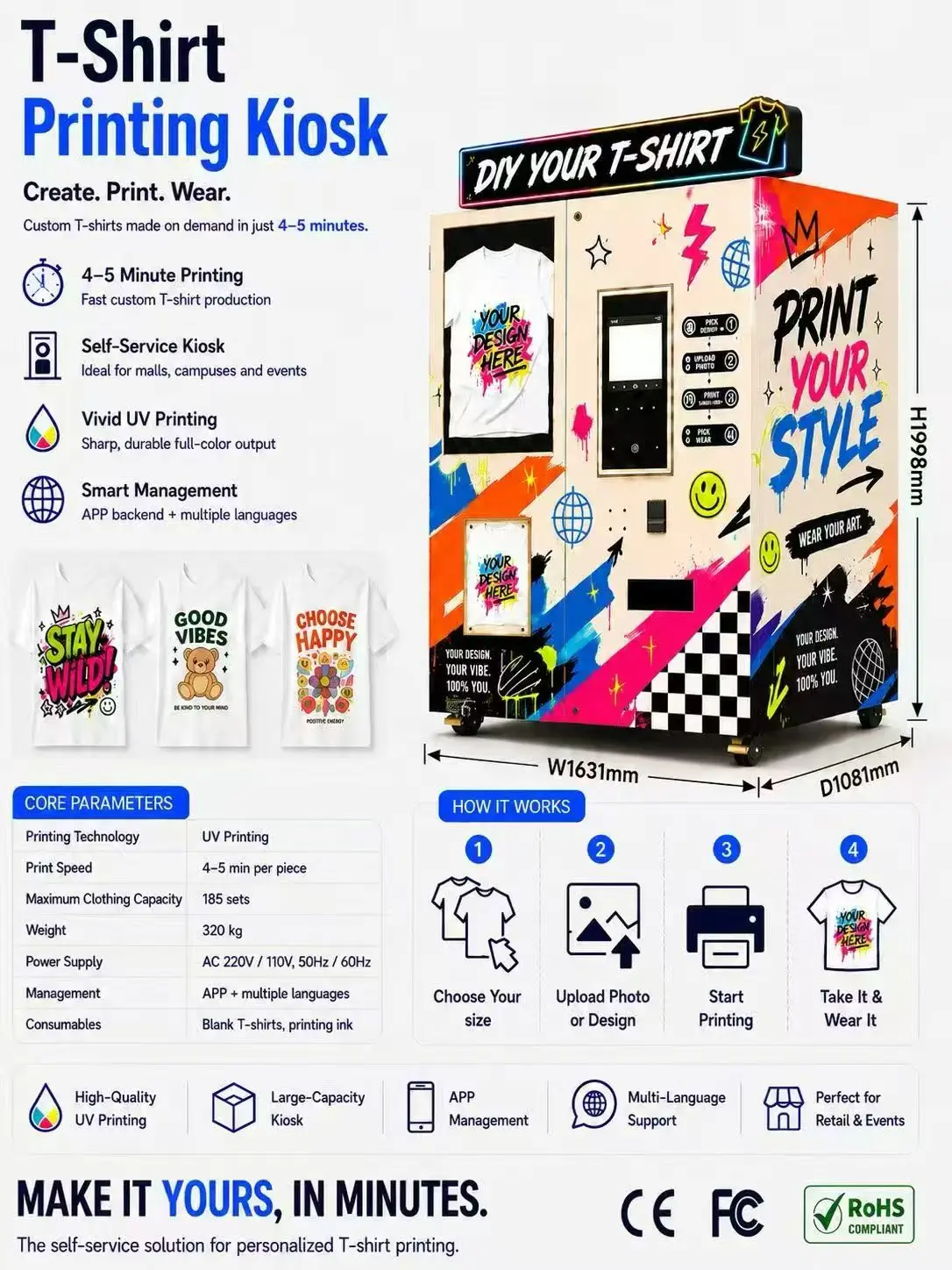 Unattended UV Printer Vending Machine T-Shirt Case Custom DIY Auto Printing Station for Shop Owner