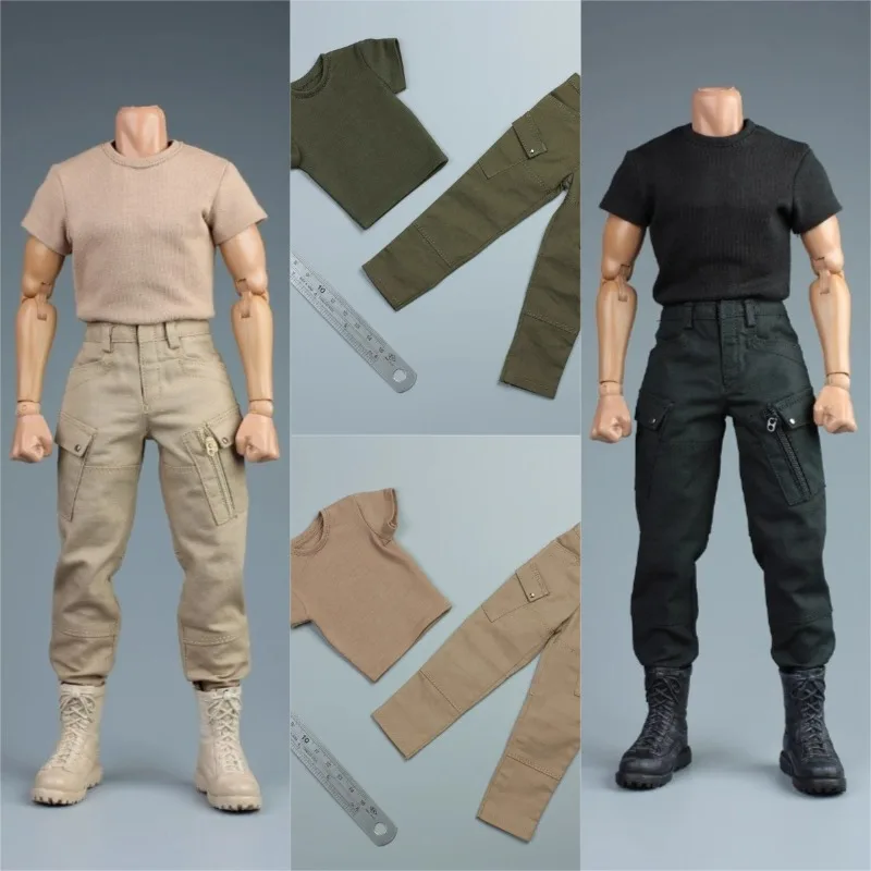 Acessório de soldado escala 1/6, camiseta, calças de combate, calças militares, modelo de roupas para figuras de ação de 12 polegadas, acessórios corporais
