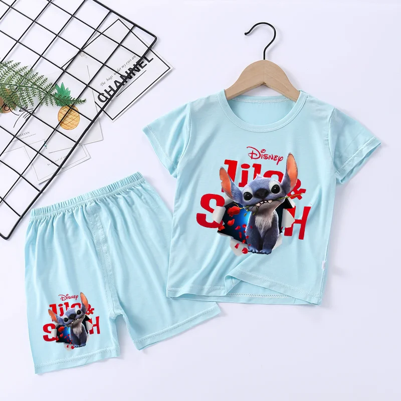 

Stitch Disneys Silky Pajamas Sleepwear Children Angel Cartoon Printed Soft Pajama Set Kawaii Nightgown Girls Boys Birthday Gift