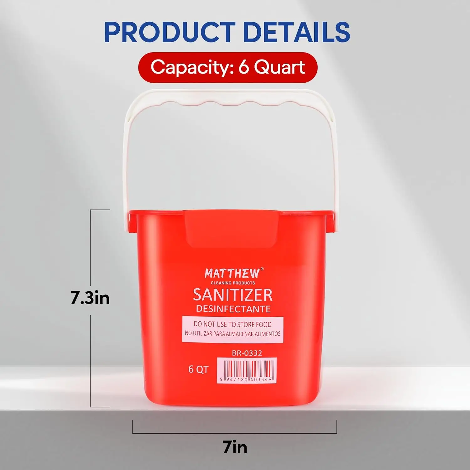 Matthew Detergent And Sanitizing Cleaning Bucket 6 Quart Plastic Pail,Set of 6 Square Containers,Built-In Spout w/Handle,Wash Rinse Sanitize Handwash Bucket for Home Office Commercial Restaurant (Red)