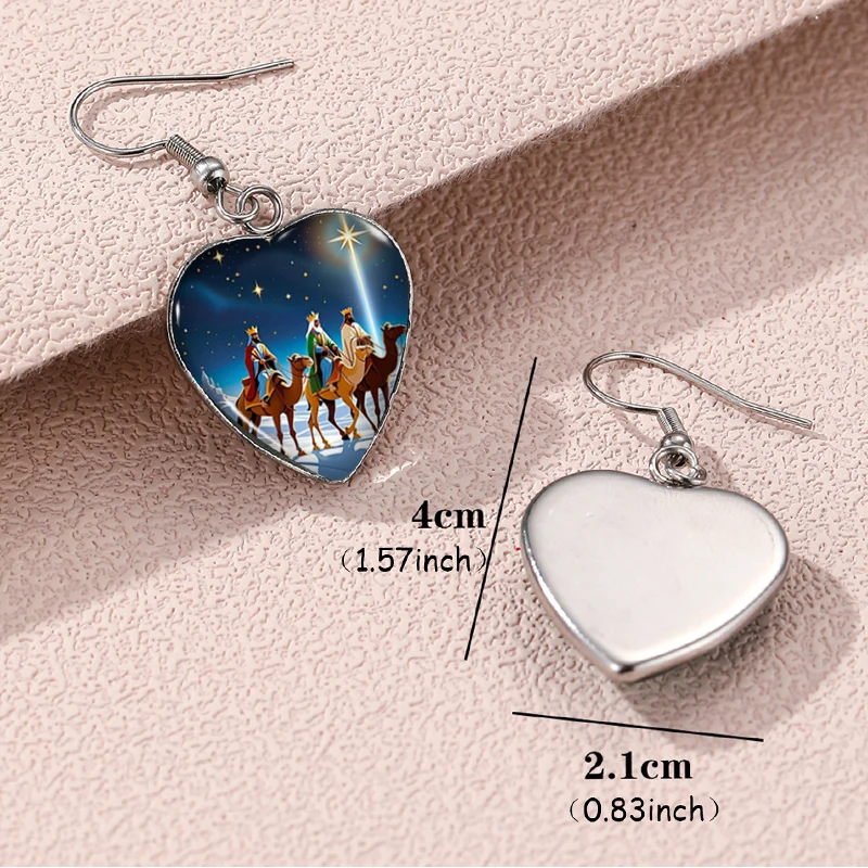 2024 New the Birth of Jesus Dangle Earring Heart Shaped Earrings Handmade Glass Dome Jewelry