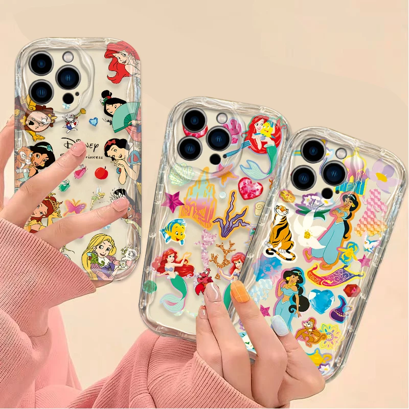 Disney Princess 3D Clear Wave Case For iPhone 16 15 14 13 12 11 Pro Max X XR XS 8 7 Plus SE 2020 Shockproof Silicone Back Etui