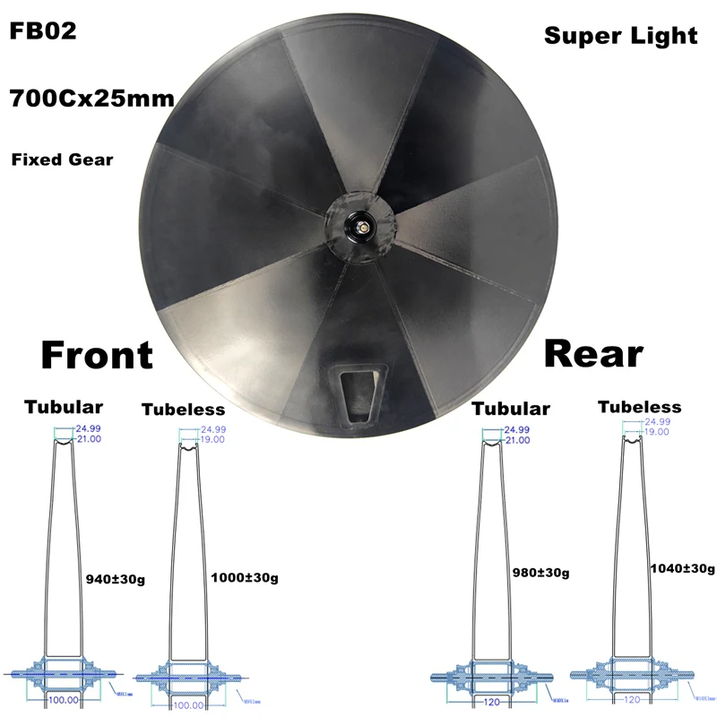 

BIKEDOC FB02 700C Super Light 950g Carbon Disc Wheel Track/Triathlon Fixed Gear Hub 25mm Width Disk Carbon Wheel Ceramic Bearing
