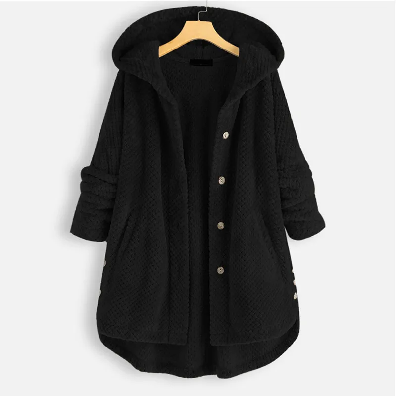 UHYTGF Coat Women\'s Quality Double-Sided Fleece Spring Autumn Jackets Female Hooded Single Breasted Casual Ladies Outerwear 1875