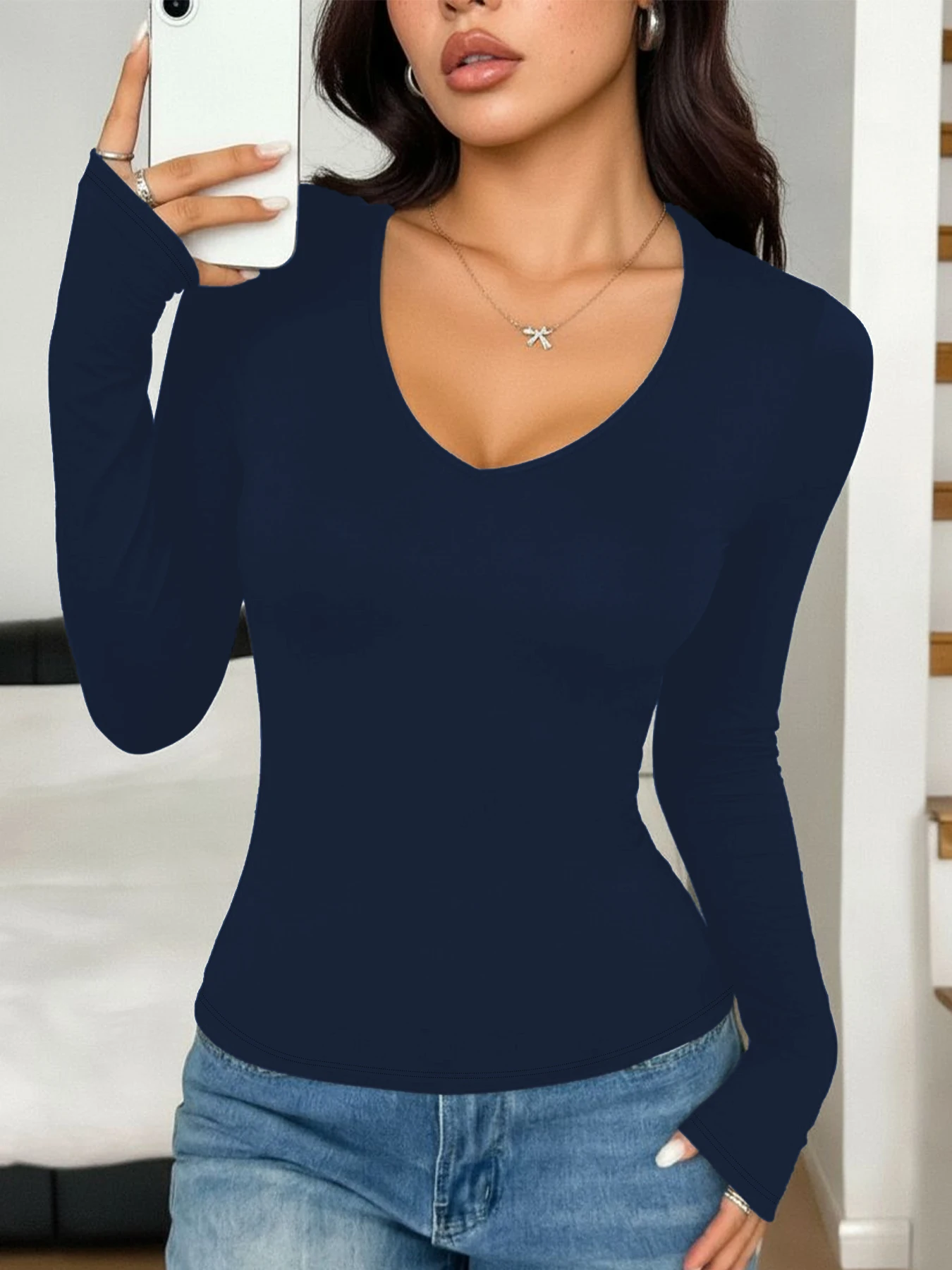 

Женская футболка с длинным рукавом. Супермягкая футболка с V-образным вырезом для тренировок, бега и йоги