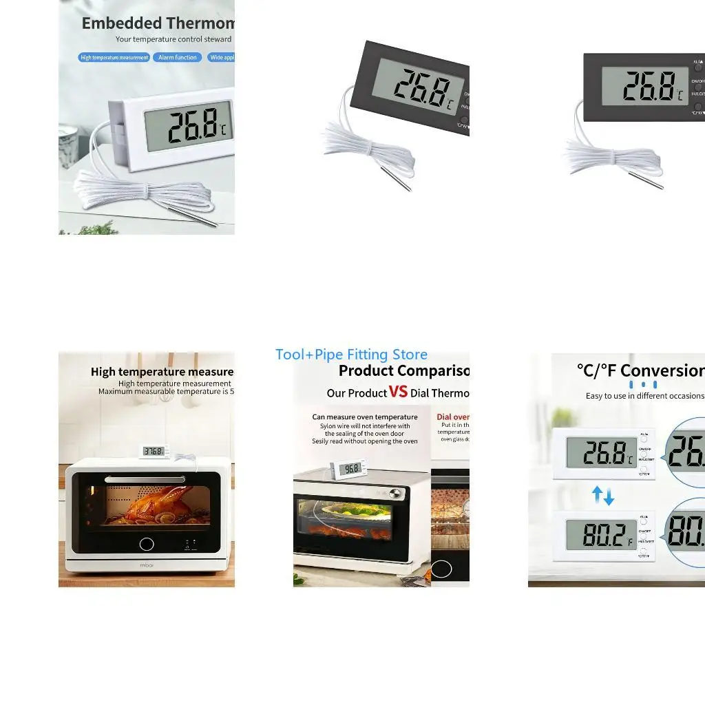 F92B Dense Digital Temperature Gauge With Extended Metal Probe For Fridge And Oven Monitoring