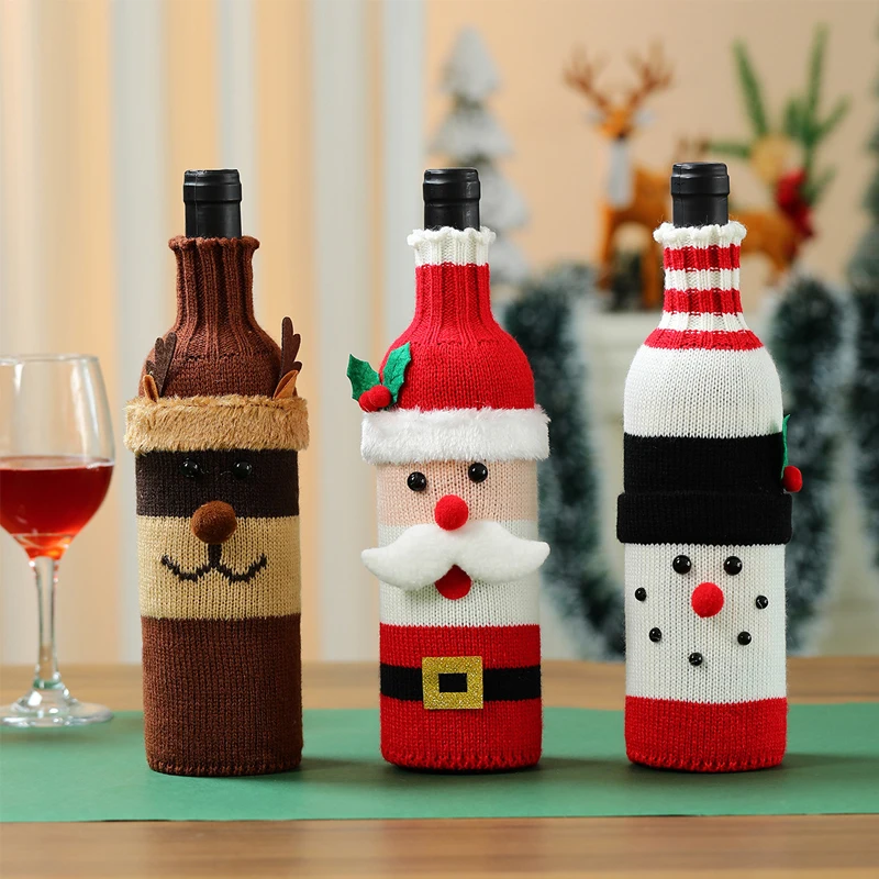 Christmas Santa Snowman Woven Wine Bottle Bags Christmas Red Wine Bottle Cover Cute New Year Gifts Xmas Dinner Table Decoration