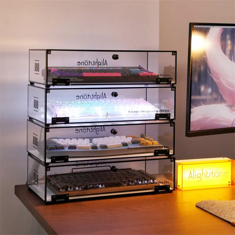 

Acrylic Mechanical Keyboard Showcase Multi-Purpose Desktop Storage for Gaming Peripherals Display Box Clear Dustproof Cabinet