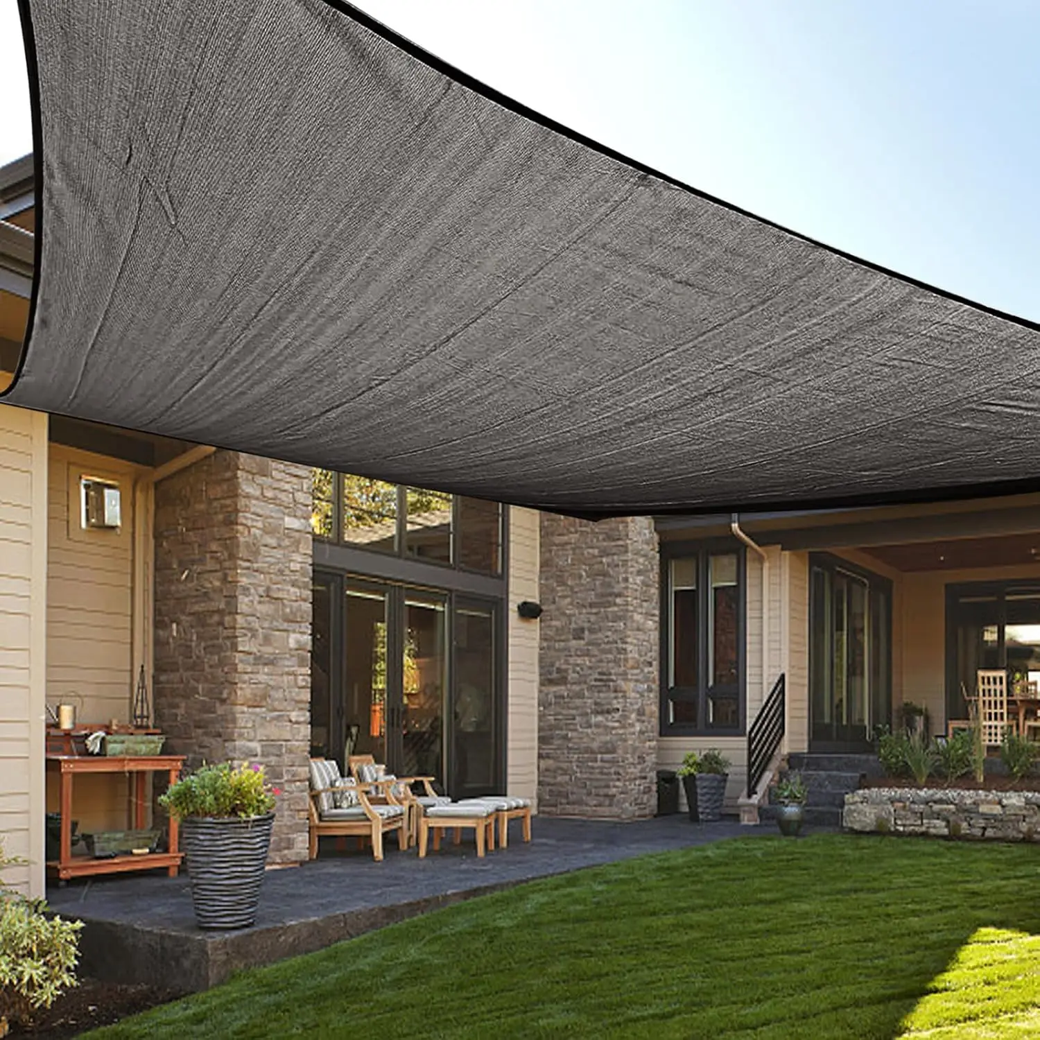 20x26 Foot Rectangle Sun Shade Sail High Density Polyethylene Canopy UV Protection Breathable Outdoor Shade Sail For Patio Deck Garden Yard Dark Grey