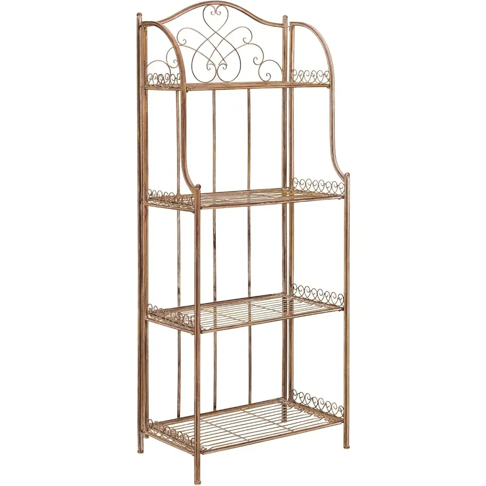 Collection Amaris Rusty Orange Wrought Iron 4 Tier Outdoor Bakers Rack Shelve Freight Free Display Stand Plant Stand Indoor