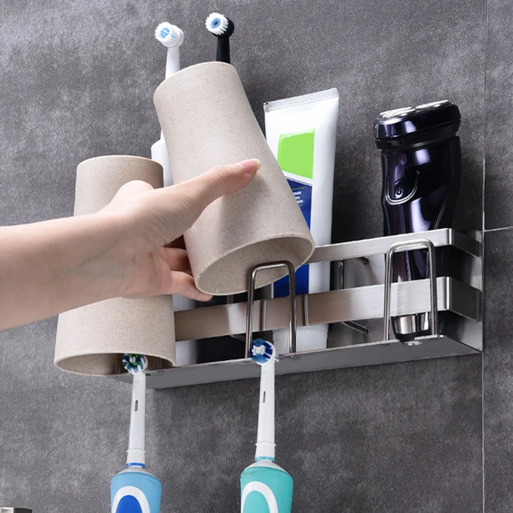 

1pc Stainless Steel Toothbrush Holder Toothpaste Rack Metal Storage No Punching Design Space Saving Ventilation for Bathroom