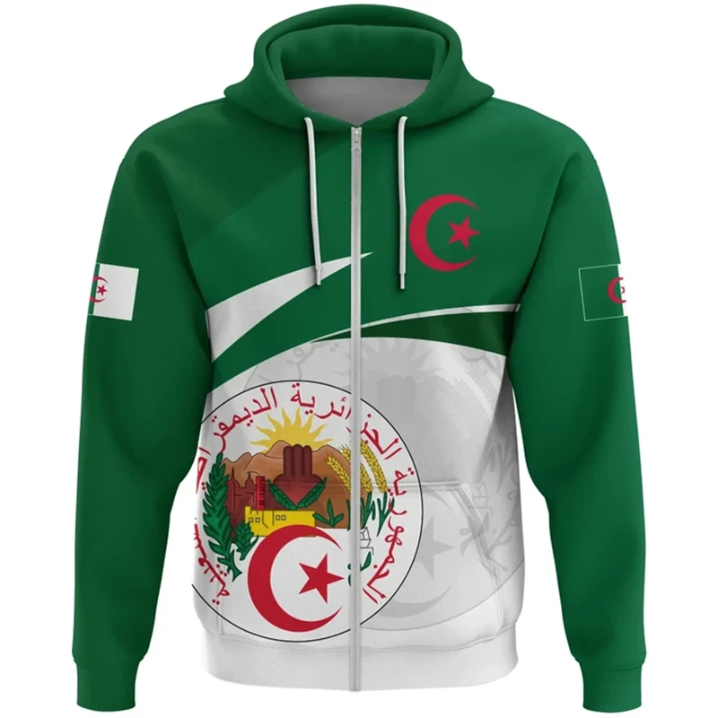 هوديي شعار وطني الجزائري للرجال ، بلوزات خريفية برسومات ، هودي بسحاب ، بلوفرات رياضية كاجوال للذكور ، ملابس أطفال ، DZ