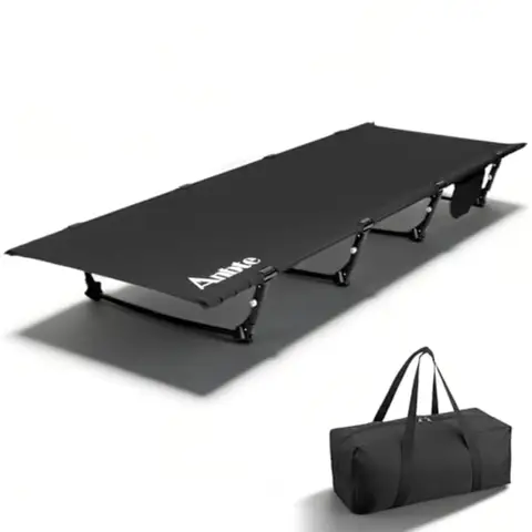 Ultralight Folding Camping Cot for Outdoor Travel Indoor Emergency Use, Black Aluminum Frame, Supports 275 lbs, Includes Storag