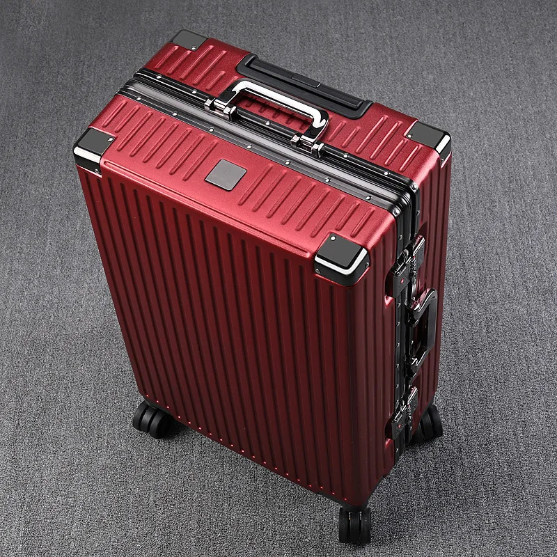 Bagage Rechte Hoek Retro Aluminium Frame Universele Wiel Instaptas Grote Capaciteit Reiswachtwoord Lederen Doos Koffer