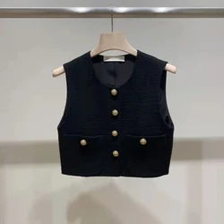 2024 Spring and Summer New Fashion Short Single-breasted Cardigan Sleeveless Vest Coat Girl Sleeveless Puffer Jacket Women