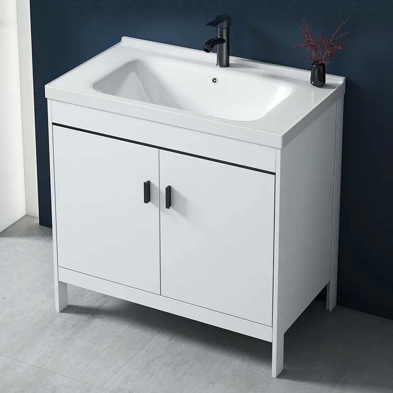 Space Aluminum Floor Standing Bathroom Vanity Set with Integrated Ceramic Wash Basin for Bathroom Laundry Room or Balcony